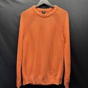 H&M Sweater‎ Mens XL Orange Cotton Blend Knit Crewneck Raglan Casual Pullover